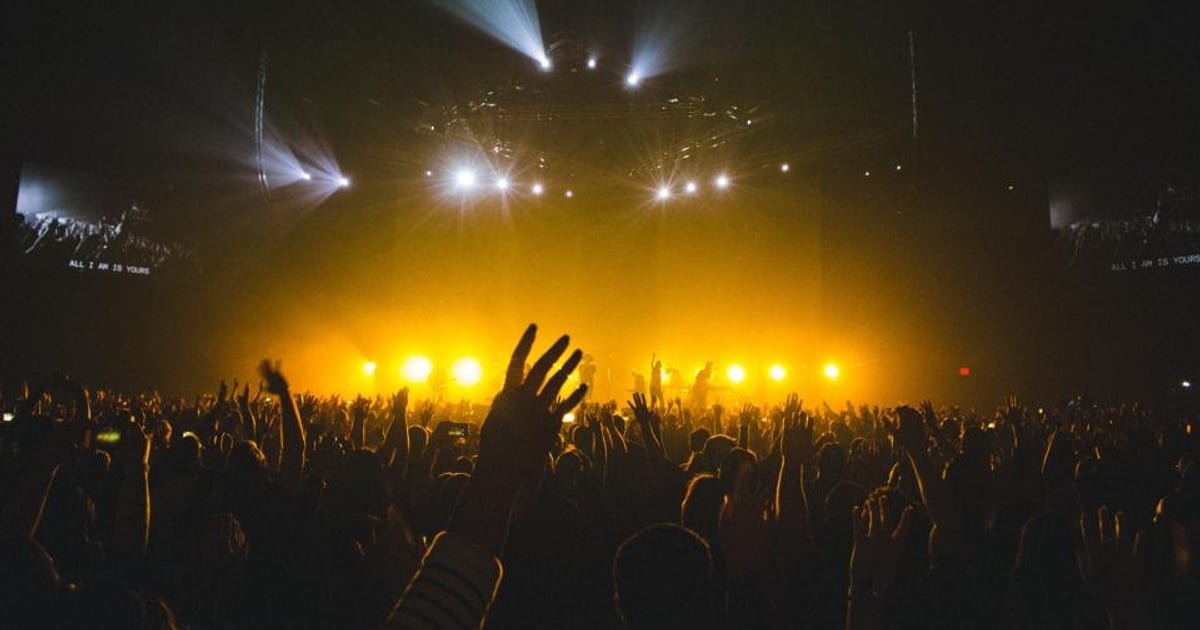 A concert stage under lights