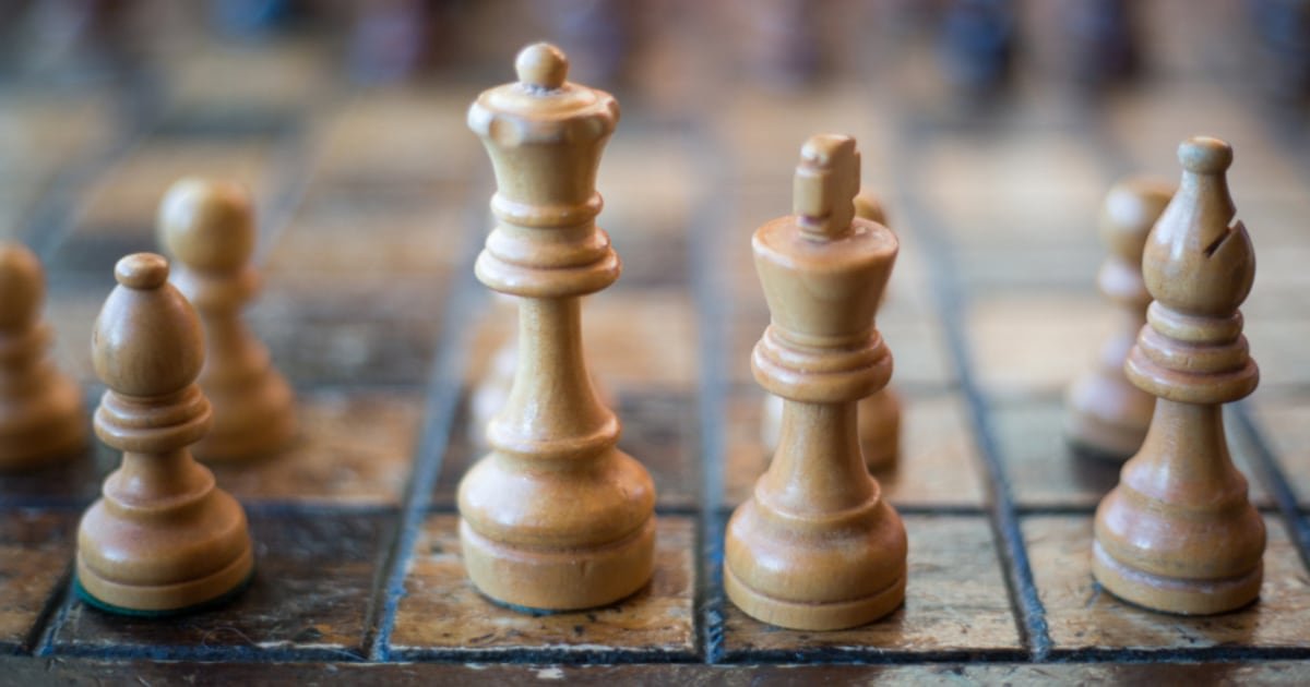 A chess board mid game